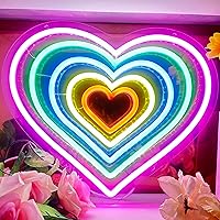 Heart Neon Sign, Love Heart Shaped LED Light Signs for wall decor, Pink Heart Neon Rainbow Light Sign for Girl's Room Dorm Wedding Anniversary Day Birthday Party Decor, Christmas New Year Decorations