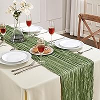 Sage Green Cheesecloth Table Runner 10FT Boho Gauze Table Runner 35x120 Inch Long Rustic Sheer Runner for Wedding Bridal Baby Shower Birthday Party Table Decor Thanksgiving Christmas Decorations