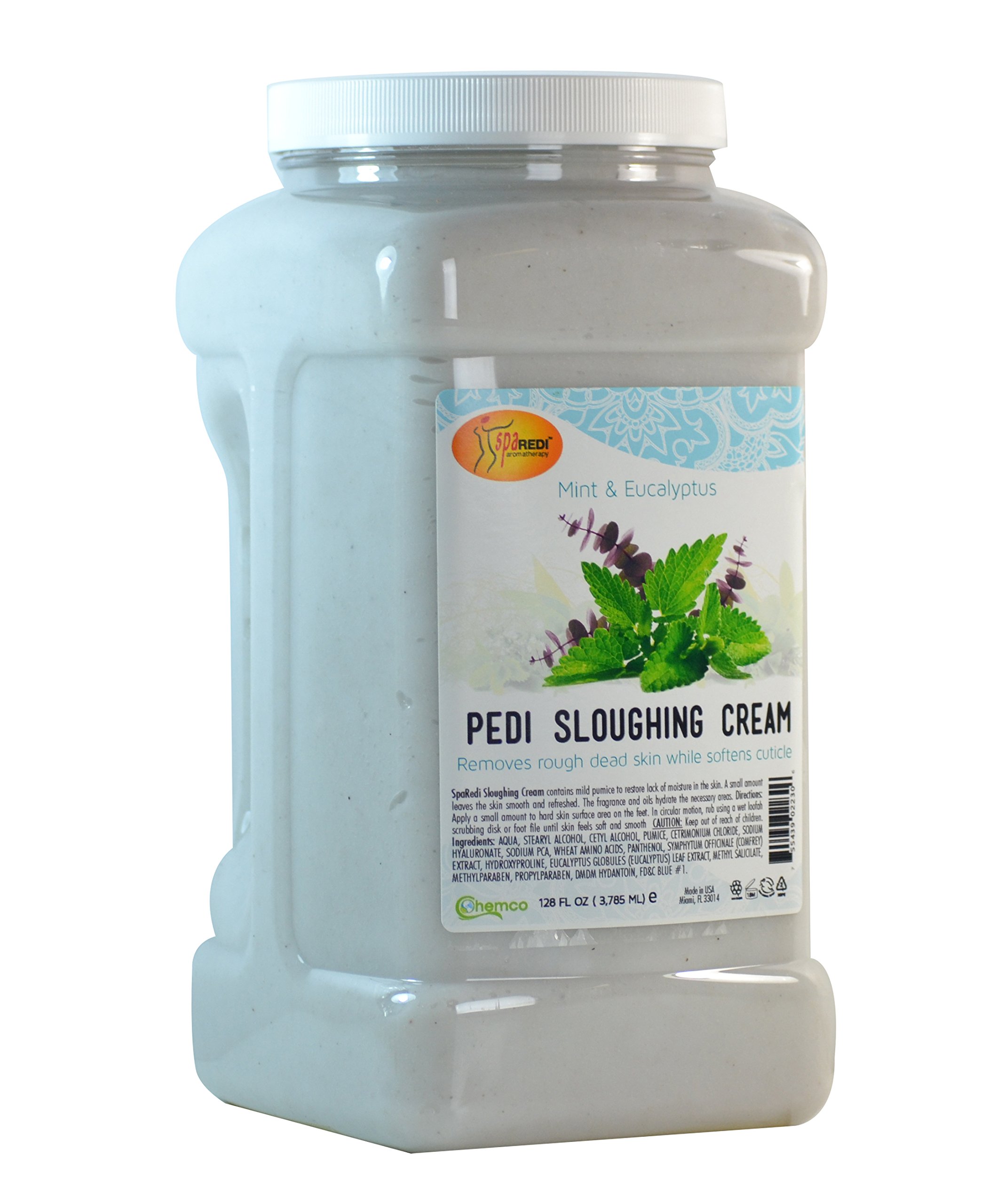 SPA REDI - Foot Cream, Sloughing Lotion, Mint and Eucalyptus 128 Oz - Pedicure Massage Foot Care for Dry Cracked Feet, Scrub Gently, Exfoliating, Smooths and Eliminates Buildup of Dead Skin