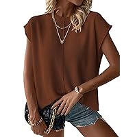 Milumia Women's Casual Cap Sleeve Crew Neck Pullover Sweater Vest Loose Fit Knit Tops Brown Medium