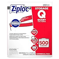 SC Johnson Professional Ziploc Storage Bags, For Food Organization and Storage, Double Zipper, Quart, 500 Count