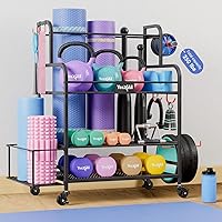 Yes4All Anova Multifunction Home Gym Organizer Storage Rack with 4 Lockable Casters - Home Gym Storage Rack for Dumbbells Kettlebells, Yoga Mat Storage Rack, Workout Equipment Storage 250lbs Black