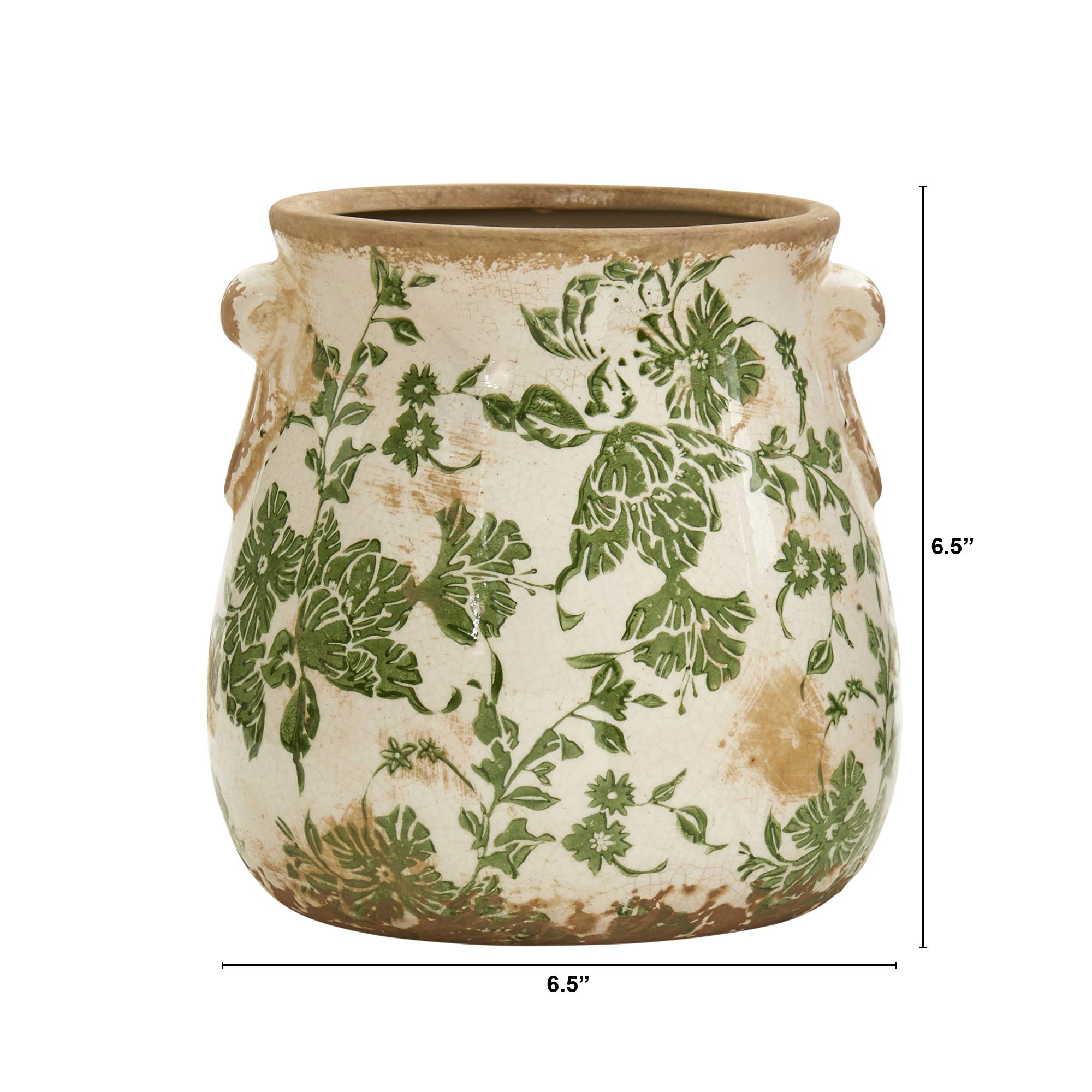 6.5in. Tuscan Ceramic Green Scroll Planter