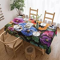 Tablecloth Washable Table Cloth 60 Inch Pansy Flowers Rectangle Tablecloths Wrinkle Free Table Cover for Dining Table Decorative Fabric Kitchen Tablecover for Outdoor Farmhouse Holiday