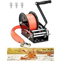 3500Lbs Boat Trailer Winch, Hand Winch with 33FT Strap, 2-Way Ratchet 4:1/8:1 Gear Portable Hand Crank Trailer Towing for Trucks RV Boat Orange