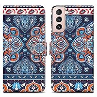 Case Compatible with Samsung Galaxy S22 - Design Blue Mandala No. 1 - Protective Cover with Magnetic Closure, Stand Function and Card Slot