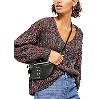 Free People Womens Highland Cable Knit Oversized V-Neck Sweater