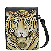 Anna by Anuschka Women's Hand-Painted Genuine Leather Flap Convertible Crossbody/ Belt Bag with RFID Protection - Bengal Tiger