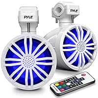Pyle Bluetooth Waterproof Off-Road Speakers - 3.5” 40W Marine Grade Woofer Sound System w/RGB Light, Full Range Outdoor Audio Stereo Speaker for Motorcycle, ATV, Jeep, Boat, Includes Brackets (White)