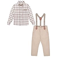 Lilax Boys Wedding Outfit, Toddler & Young Boys' Fashion Pant Set, Plaid Dress Shirt, Pants, Bowtie and Suspenders