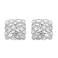 2.00 CTW Natural Diamond Polki Geometric Cluster Square Studs 925 Sterling Silver Platinum Plated Everyday Handmade Slice Diamond Earrings