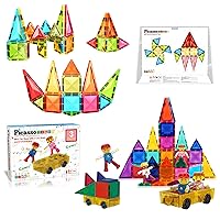 PicassoTiles 36PC Magnetic Mini Diamond Building Tiles + Mini Tiles Expansion Car Truck with 2 Action Figures, Travel Size On-The-Go STEAM Learning Playset, Pretend Play Toy for Boys and Girls