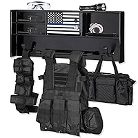 Police Gear Stand, Police Hanger, Tactical Duty Gear Rack with 3 Hooks, Free-Standing All Iron Frame Police Gift Decor with Flag, Black, Come Home Safe