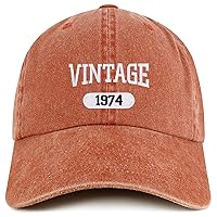 Trendy Apparel Shop Vintage 1974 Embroidered 50th Birthday Soft Crown Washed Cotton Cap