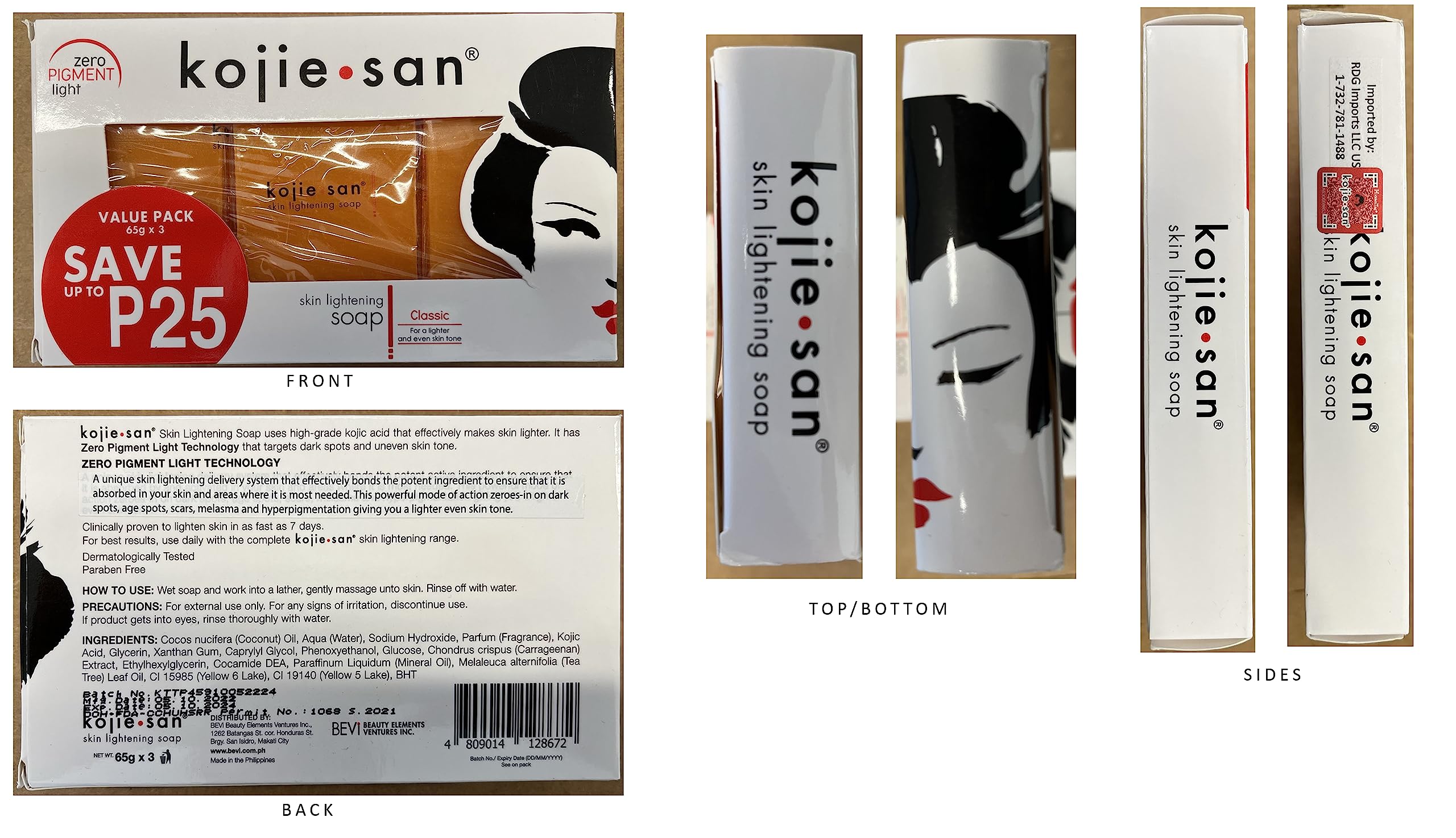 Kojie San Skin Beauty Soap - The Original Kojic Acid Soap, Even Skin Tone and Reduce Appearance of Hyperpigmentation (65 grams, 3 Bars Per Pack) - 6 Bars Total!