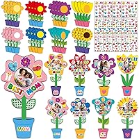32 Pack Mother's Day Picture Frame Craft Kits for Kids DIY Flower Photo Crafts with Stickers Spring Plant Picture Paper Arts Crafts Gifts Bulk for Mom Home Class Kindergarten Party Decor