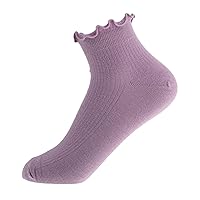 2 Pairs Women's Ankle Socks Ruffle Turn-Cuff Lolita Ruffle Turn-Cuff Double Needle Combed Cotton Socks