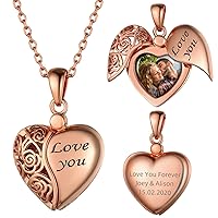 GOLDCHIC JEWELRY 925 Sterling Silver Heart Photo Locket Necklace That Holds Pictures for Women Girls, Birthstone/Tree of Life/Kiss Couple/Angel Wing Lockets w 18”+2”Adjustable Chain, with Gift Box