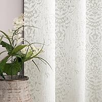 Off White Curtains 84 Inches Long for Bedroom Grommet Tone on Tone Design 3D Jacquard Embossed Damask Moroccan Pattern 50% Blackout Drapes for Living Room 84 Inch Length 2 Panels Set Cream