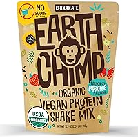 EarthChimp Organic Vegan Protein Powder - with Probiotics - Non GMO, Dairy Free, Non Whey, Plant Based Protein Powder for Women and Men, Gluten Free - 26 Servings 32 Oz (Chocolate) No Scoop