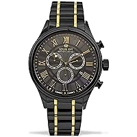 LOUIS XVI Danton Men's Watch Steel Strap Black Bicolour Gold Black Roman Numerals Chronograph Analogue Quartz Stainless Steel 980, Bracelet