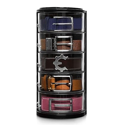 ELYPRO Premium Acrylic Belt Organizer - Sleek, Multi-Functional Storage for Belts, Jewelry, Makeup & Hair Accessories - Transparent, Rotating Drawers, Stackable & Wall-Mountable Design