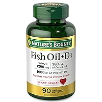 Nature's Bounty Fish Oil plus D3, Contains Omega 3, Immune Support & Supports Heart Health, 1200mg Fish Oil, 360mg Omega 3, 1000IU Vitamin D3, 90 Softgels