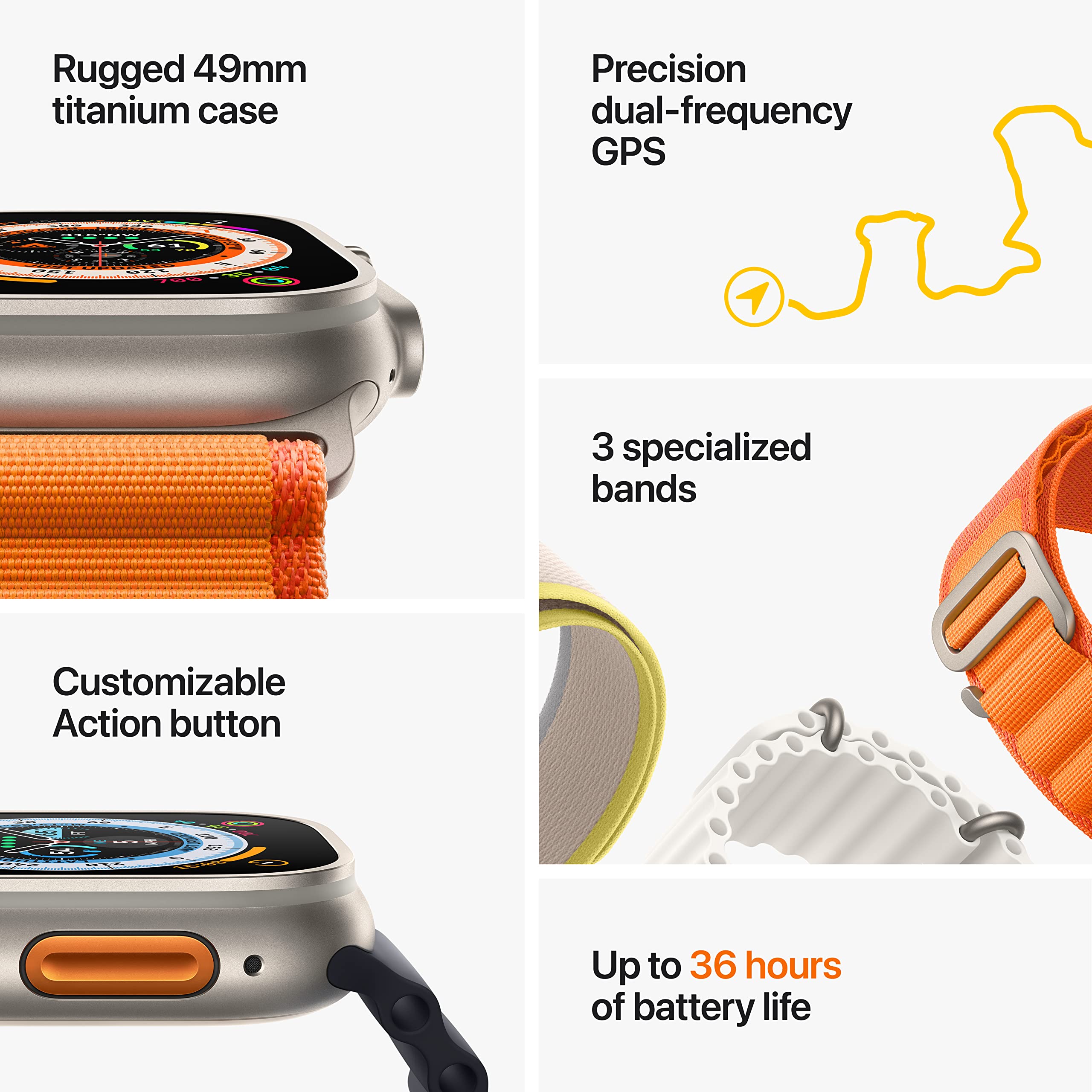 Apple Watch Ultra [GPS + Cellular 49mm] Smart Watch w/Rugged Titanium Case & Orange Alpine Loop Large. Fitness Tracker, Precision GPS, Action Button, Extra-Long Battery Life, Brighter Retina Display