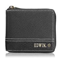 Men's Bi-Fold Wallet, Synthetic Leather, Round Zip, Coin Storage, Card Storage, Embossing, Stitching, Rivet