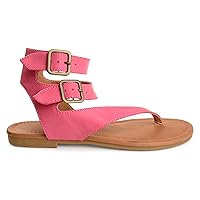 Brinley Co. Womens Keelan Faux Leather Buckle Double Wrap Thong Sandals