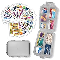 Pill Organizer with Medicine Labels 161 Labels Travel Daily Pill Container Mini Medication Organizer Storage Pill Organizer Travel Essentials Pill Case 7 Day Pill Organizer (Grey, 1 Pack)