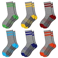 Comfoex Boys Crew Socks Half Cushioned Athletic Socks Cotton Calf Socks For Big Little Kids 6 Pairs