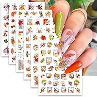 6 Sheets Fall Nail Stickers Autumn Maple Leaves Mushroom Nail Decals Fall Stickers for Nails 3D Self-Adhesive Thanksgiving Nut Cartoon Fox Nail Designs Nail Supplies Nail Art Accessories for Women