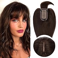 Hair Toppers for Women Real Human Hair Topper With Bangs 150% Density Hairpiece for Women with Thinning Hair Cover Grey Hair Hair Loss 12 inch Dark Brown