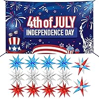 XtraLarge, 4th of July Banner - 72x44 Inch | Silver Blue and Red Star Balloons for 4th of July Decorations | Star Cone Balloons for USA Patriotic Decorations | Star Foil Balloons Independence Day