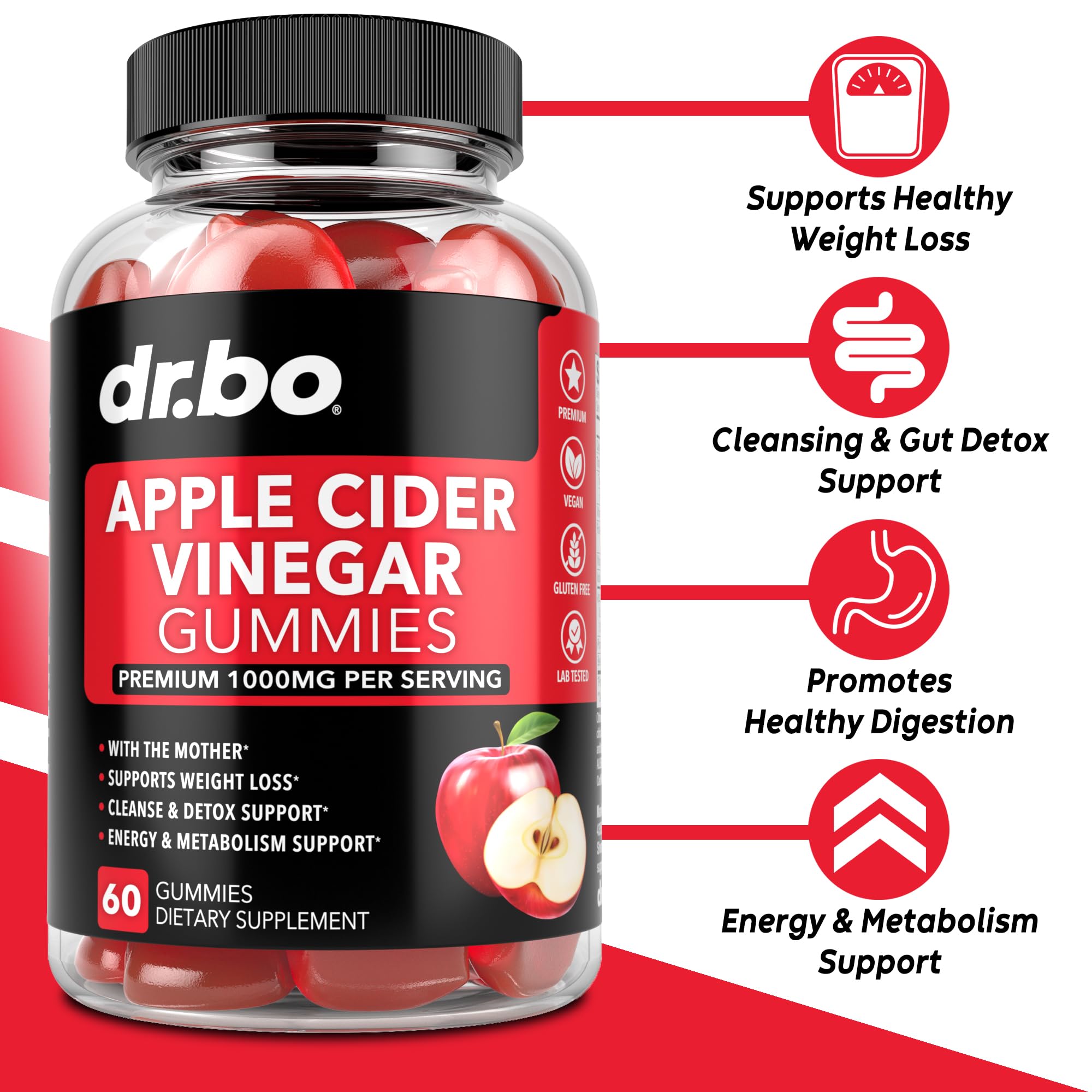 ACV Apple Cider Vinegar Gummies - Natural Support for Advanced Weight Loss, Detox, Cleansing, Digestion & Gut Health - ACV Gummies Supplements with 1000MG Apple Cider Vinegar Gummies with The Mother