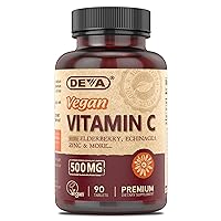 DEVA Vegan Vitamin C, 500 MG with Elderberry, Echinacea, Zinc & More, Vegan & No Animal Ingredients, 90 Tablets, 1-Pack