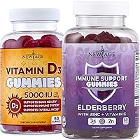Ultimate Immune Support Gummies - 2 Pack - Sambucus Black Elderberry Extract with Vitamin C and Zinc Gummies 60 Count & Vitamin D3 5000 IU Gummies - 120 Count by New Age