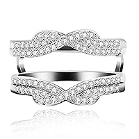 Platinum Plated Infinity Love Ring Enhancer Cubic Zirconia Wedding Band Guard Double Engagement Ring Y479