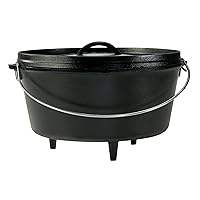 Lodge 8 Quart Pre-Seasoned Cast Iron Camp Dutch Oven with Lid - Dual Handles - Use in the Oven, on the Stove, on the Grill or over the Campfire - Black