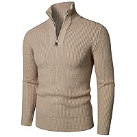 HOOD CREW Mens Casual Pullover Sweaters Knitted Zip Up Mock Neck Long Sleeve Tops Sweater