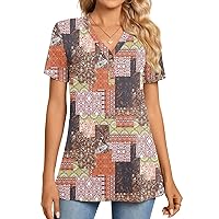 Womens Casual Short Sleeve V-Neck Henley Tunic Tops Loose T-Shirts