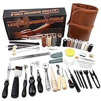 BUTUZE Leather Kit, Leather Tooling Kit, Practical Leather Working Tools with Leather Beveler, Groover, Stitching Punch Sewing Thread and Needles - Comes with Leather Roll Bag and Manual