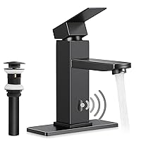 Homikit Touchless Bathroom Sink Faucet with Pop Up Drain & Deck Plate, Stainless Steel Automatic Motion Sensor Bathroom Faucets, Sensor Vanity RV Lavatory Faucet with Single Handle, Matte Black