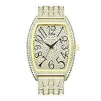PINTIME Mens Luxury Crystal Diamond Wrist Watch, Tonneau Fashion Glitter Waterproof Quartz Analog Wrist Watch for Men Leather Strap Hip Hop Rapper
