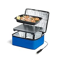 HOTLOGIC Mini Portable Electric Lunch Box Food Heater - Innovative Food Warmer and Heated Lunch Box for Adults Car/Home - Easily Cook, Reheat, and Keep Your Food Warm - Blue (12V)