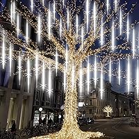 Meteor Shower Lights Outdoor, 20 inch 10 Tube 540 LEDs White Meteor Lights, Cascading Falling Rain Lights, Raindrop Snowfall Icicle Lights for Tree Yard Party Patio Christmas Decoration