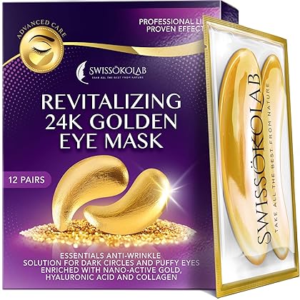 SWISSÖKOLAB Under Eye Patches For Puffy Eyes 24k Gold Eye Mask Dark Circles And Puffiness Collagen Eye Gel Pads Moisturizing & Reducing Wrinkles Anti-Aging Hyaluronic Acid (Revitalising)