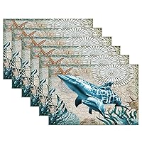 Placemats Oxford Fabric Place Mats Washable Blue Green Sea Turtle Sea Animal Landscape Pimpernel 30x45 Cm Summer Placemats Set of 4 Waterproof Stain Resistant Heat Resistant Non-Slip