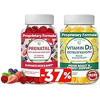 Prenatal Vitamins and Vitamin D3 Gummies Bundle - with Iron and Folic Acid, Chewable Multivitamin Gummy - Immunity, Bone and Mood Support for Adults